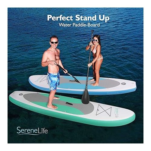  SereneLife AZSLSUPB20 Inflatable Board (6 Inches Thick) with Premium SUP Accessories & Carry Bag | Wide Stance, Bottom Fin for Paddling, Surf Control, Non-Slip Deck | Youth & Adult Standing Boat