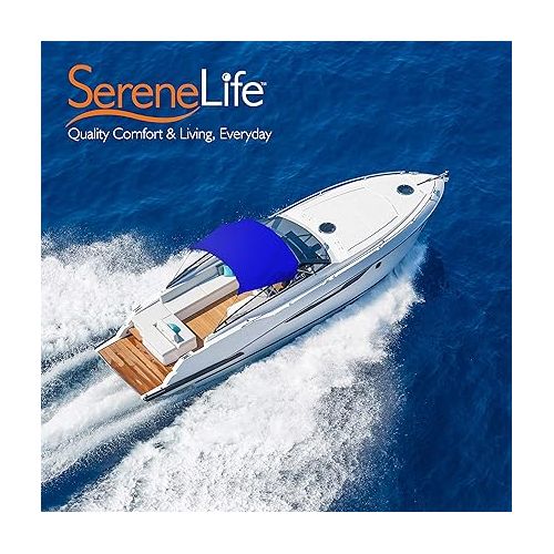  SereneLife 4 Bow Bimini Top Boat Cover - Front Hold-Down Straps and Rear Support Arms, Includes Mounting Hardware with 1 Inch Aluminum Frame (Blue), 4 Bow 8'L x 54