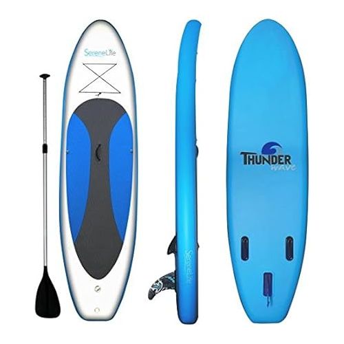  SereneLife AZSLSUPB10, Surf Control, Non-Slip Deck w/Premium SUP Inflatable Stand Up Paddle Board-6'' Wide Stance, Bottom Fin for Pad