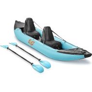 SereneLife 2 Person Inflatable Kayak - Double Kayak with Aluminum Paddles, Repair Kit - Lightweight, Portable Adult Kayaks with High-Output Pump - Durable Vinyl Kayak for Lake, Mild River - Aqua