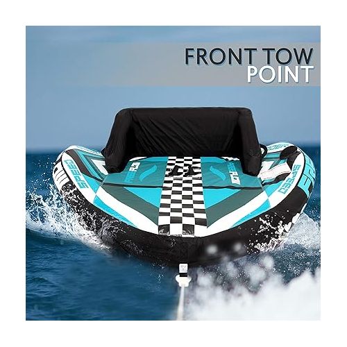  Heavy-Duty Inflatable Towable Booster Tube - Two Person Water Tube Boating Float Tow Raft, Watersports Inflatable Pull Boats/Tubes/Towables w/Foam Seats, PVC Bladder, Handles