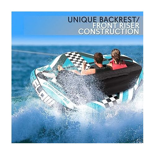  Heavy-Duty Inflatable Towable Booster Tube - Two Person Water Tube Boating Float Tow Raft, Watersports Inflatable Pull Boats/Tubes/Towables w/Foam Seats, PVC Bladder, Handles