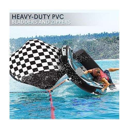  Heavy-Duty Inflatable Towable Booster Tube - Two Person Water Tube Boating Float Tow Raft, Watersports Inflatable Pull Boats/Tubes/Towables w/Foam Seats, PVC Bladder, Handles