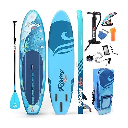  SereneLife Inflatable Stand Up Paddle Board (6 Inches Thick) with Premium SUP Accessories & Carry Bag + Detachable Universal Paddle-Board Seat