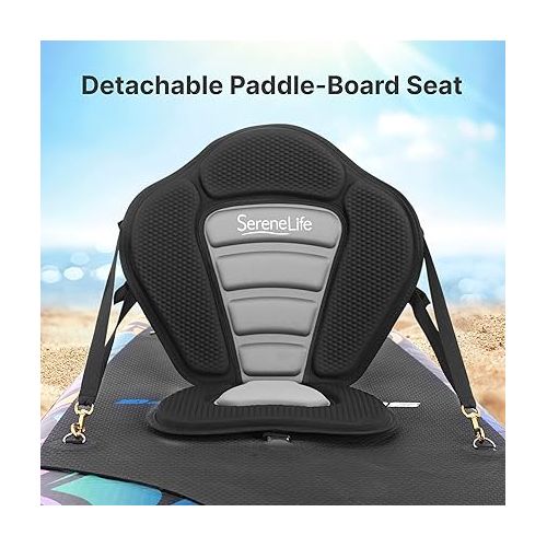  SereneLife Inflatable Stand Up Paddle Board (6 Inches Thick) with Premium SUP Accessories & Carry Bag + Detachable Universal Paddle-Board Seat