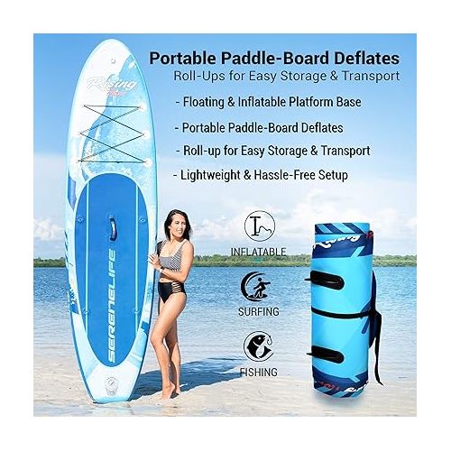  SereneLife Stand Up Paddle Board Inflatable - 10 Ft. Standup SUP Paddle Board w/Oar, Manual Air Pump, Safety Leash, Paddleboard Repair Kit, Waterproof Mobile Phone Case, Storage/Carry Bag