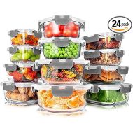 SereneLife 24-Piece Food Glass Storage Containers - Superior Glass Food Storage Set, Stackable Design with Newly Innovated Hinged Locking lids, 11 To 35 Oz. Capacity, Gray - SLGL24GY