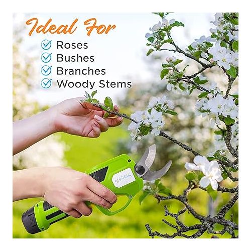  Serenelife Cordless Pruning Shears & Branch Cutter - Electric Pruner with 6 feet of Extension Reach - Rechargeable Battery & .98 IN Cutting Diameter - Ideal for Bushes, Roses, Gardens & Branches