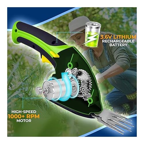  SereneLife Cordless Handheld Grass Cutter Shears, Portable Lightweight Electric Hedge Shrubbery Trimmer, Hand Held Garden Clippers Powered with Rechargeable 3.6V Battery, Changeable Blade Trimmers