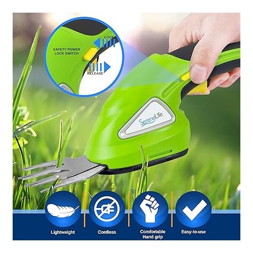  SereneLife Cordless Handheld Grass Cutter Shears, Portable Lightweight Electric Hedge Shrubbery Trimmer, Hand Held Garden Clippers Powered with Rechargeable 3.6V Battery, Changeable Blade Trimmers