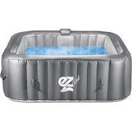 SereneLife Outdoor Portable Hot Tub - 73'' x 73'' x 25'' 6-Person Square Inflatable Heated Pool Spa with 130 Bubble Jets, Filter Pump, Cover, LED Lights, and Remote Control