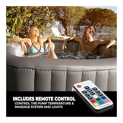  SereneLife Outdoor Portable Hot Tub - 57'' x 57'' x 25'' 4-Person Square Inflatable Heated Pool Spa with 100 Bubble Jets, Filter Pump, Cover, LED Lights, and Remote Control