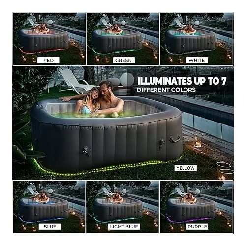 SereneLife Outdoor Portable Hot Tub - 57'' x 57'' x 25'' 4-Person Square Inflatable Heated Pool Spa with 100 Bubble Jets, Filter Pump, Cover, LED Lights, and Remote Control