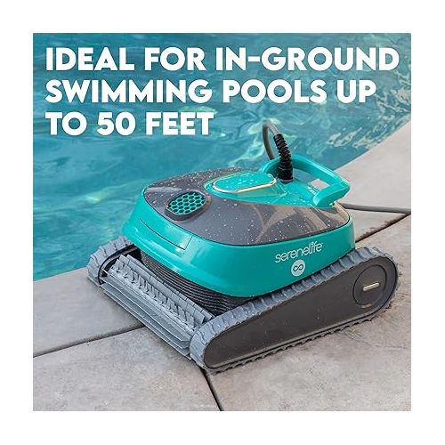  SereneLife - Automatic Robot Pool Cleaner, Pool Cleaning Robot with Three Motors, Wall Climbing, Cleans up to 50ft, Traps and Locks in All Sorts of Dirt and Debris