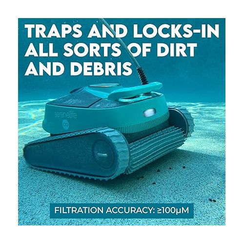  SereneLife - Automatic Robot Pool Cleaner, Pool Cleaning Robot with Three Motors, Wall Climbing, Cleans up to 50ft, Traps and Locks in All Sorts of Dirt and Debris