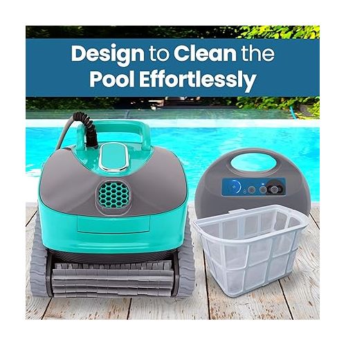  SereneLife Robotic Pool Cleaner, 3 Motor Automatic Pool Vacuum with Dual Brushes, Wall-Climbing Robot, Extensive 50ft Cleaning Range for Indoor and Outdoor Pools