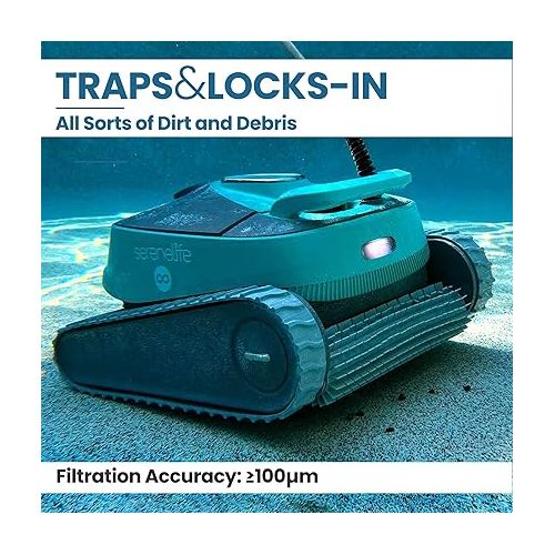  SereneLife Robotic Pool Cleaner, 3 Motor Automatic Pool Vacuum with Dual Brushes, Wall-Climbing Robot, Extensive 50ft Cleaning Range for Indoor and Outdoor Pools