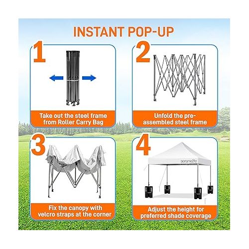  SereneLife Pop Up Canopy Tent 10x10 - Commercial Instant Shelter Foldable/Collapsible Sun Shade Canopy Pop Up Tent w/Waterproof Tent Top, Portable Carry Bag & Sand Bag - SereneLife SLGZ10W (White)