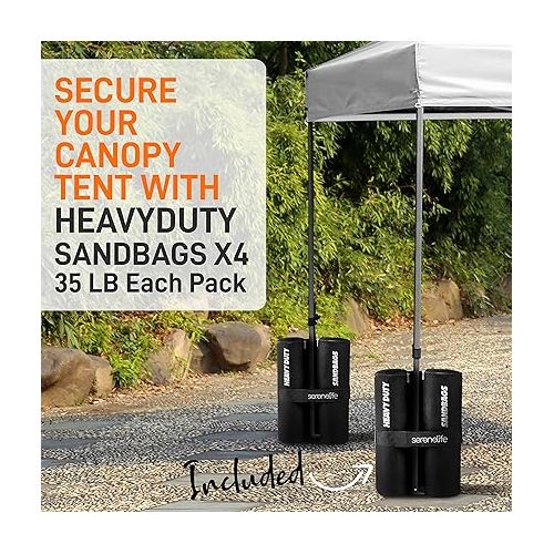  SereneLife Pop Up Canopy Tent 10x10 - Commercial Instant Shelter Foldable/Collapsible Sun Shade Canopy Pop Up Tent w/Waterproof Tent Top, Portable Carry Bag & Sand Bag - SereneLife SLGZ10W (White)