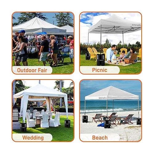  SereneLife Pop Up Canopy Tent 10x10 - Commercial Instant Shelter Foldable/Collapsible Sun Shade Canopy Pop Up Tent w/Waterproof Tent Top, Portable Carry Bag & Sand Bag - SereneLife SLGZ10W (White)