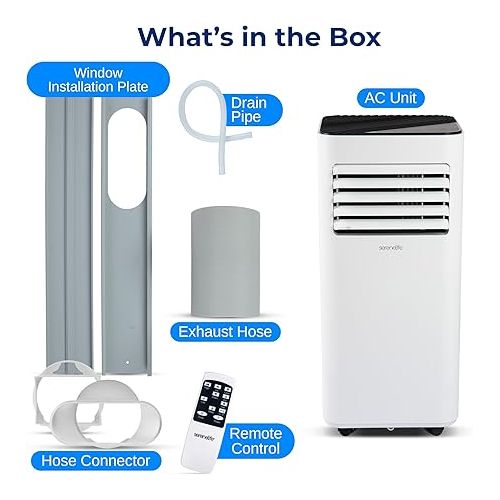  SereneLife SLPAC16W Portable Air Conditioner-10000 BTU Capacity (Ashrae) Compact Home A/C Cooling Unit with Built-in Dehumidifier & Fan Modes, Includes Window Mount Kit (White)