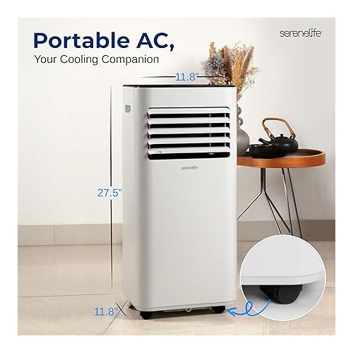  SereneLife SLPAC16W Portable Air Conditioner-10000 BTU Capacity (Ashrae) Compact Home A/C Cooling Unit with Built-in Dehumidifier & Fan Modes, Includes Window Mount Kit (White)