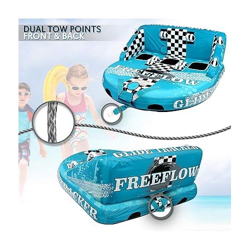  SereneLife Heavy-Duty Inflatable Towable Booster Tube - Water Tube Boating Float Tow Raft, Watersports Inflatable Pull Boats/Tubes/Towables w/Foam Seats, PVC Bladder, Handles