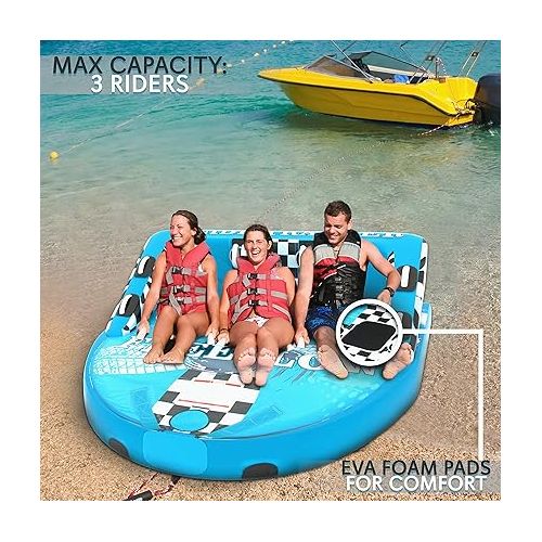  SereneLife Heavy-Duty Inflatable Towable Booster Tube - Water Tube Boating Float Tow Raft, Watersports Inflatable Pull Boats/Tubes/Towables w/Foam Seats, PVC Bladder, Handles