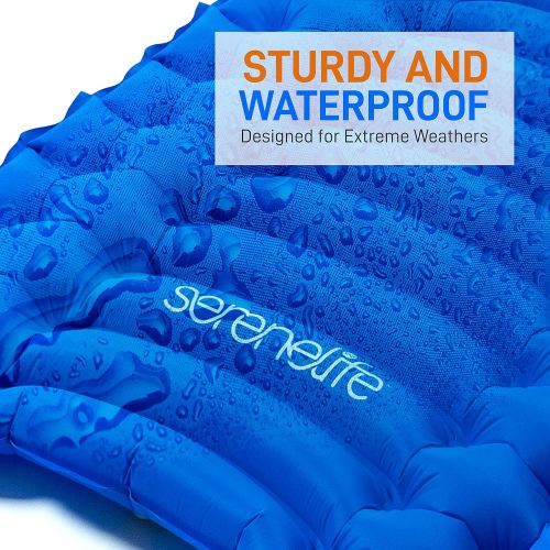  SereneLife Backpacking Air Mattress Sleeping Pad - Self Inflating Waterproof Lightweight Sleep Pad Inflatable Camping Sleeping Mat w/Carrying Bag - for Camping, Backpacking, Hiking - Sereneli