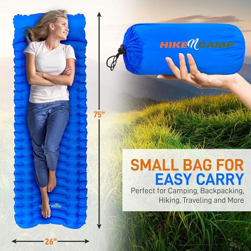  SereneLife Backpacking Air Mattress Sleeping Pad - Self Inflating Waterproof Lightweight Sleep Pad Inflatable Camping Sleeping Mat w/Carrying Bag - for Camping, Backpacking, Hiking - Sereneli