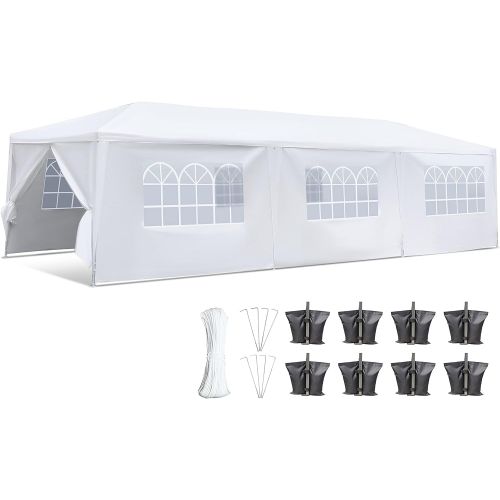  SereneLife SLTET30 Party Commercial Instant Shelter with 4 Walls-Waterproof Tent with 8 Sand Bags, One Size, White