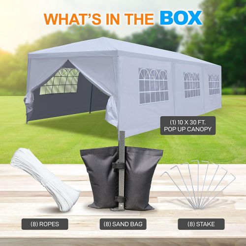  SereneLife SLTET30 Party Commercial Instant Shelter with 4 Walls-Waterproof Tent with 8 Sand Bags, One Size, White