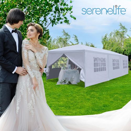  SereneLife SLTET30 Party Commercial Instant Shelter with 4 Walls-Waterproof Tent with 8 Sand Bags, One Size, White