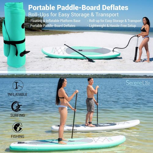  SereneLife Inflatable Stand Up Paddle Board (6 Inches Thick) with Premium SUP Accessories & Carry Bag | Wide Stance, Bottom Fin for Paddling, Surf Control, Non-Slip Deck | Youth &