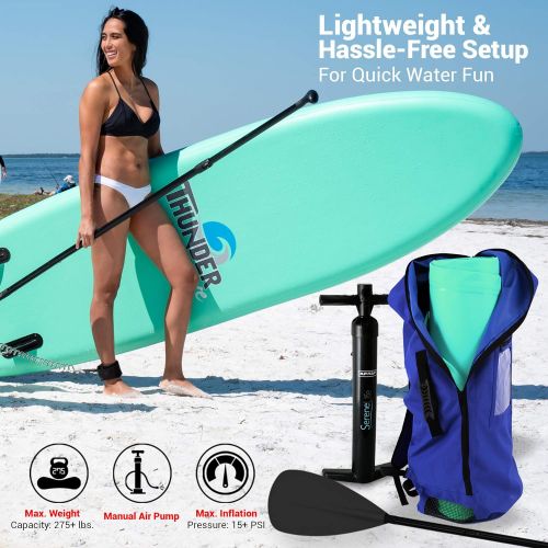  SereneLife Inflatable Stand Up Paddle Board (6 Inches Thick) with Premium SUP Accessories & Carry Bag | Wide Stance, Bottom Fin for Paddling, Surf Control, Non-Slip Deck | Youth &