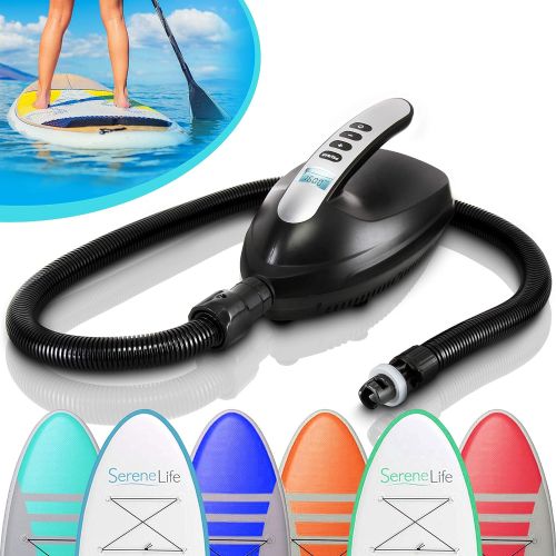  Digital Electric Air Pump Compressor - 110W 12 Volt Quick Air Inflator w/LCD, 0-16 Adjustable PSI - For Water Sport Inflatable SUP Stand Up Paddle Board - SereneLife SLPUMP20