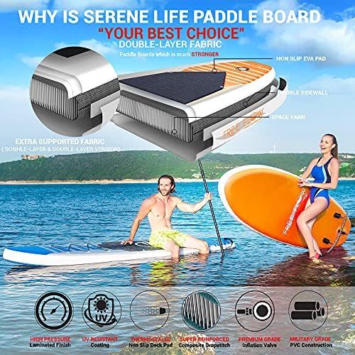  SereneLife Premium Inflatable Stand Up Paddle Board (6 Inches Thick) with SUP Accessories & Carry Bag | Wide Stance, Bottom Fin for Paddling, Surf Control, Non-Slip Deck | Youth &