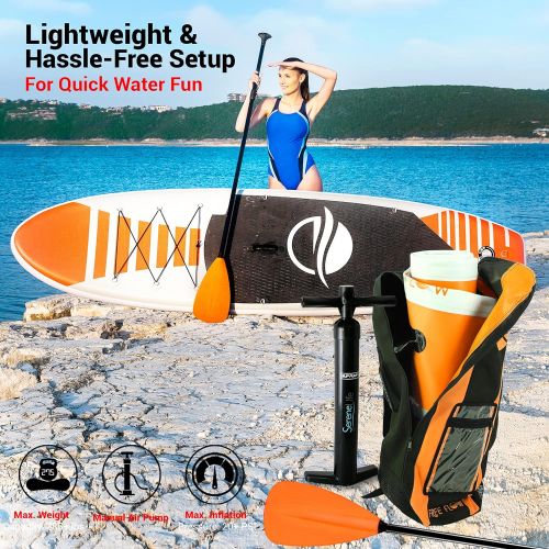  SereneLife Premium Inflatable Stand Up Paddle Board (6 Inches Thick) with SUP Accessories & Carry Bag | Wide Stance, Bottom Fin for Paddling, Surf Control, Non-Slip Deck | Youth &