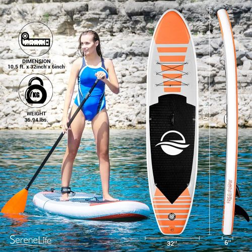  SereneLife Premium Inflatable Stand Up Paddle Board (6 Inches Thick) with SUP Accessories & Carry Bag | Wide Stance, Bottom Fin for Paddling, Surf Control, Non-Slip Deck | Youth &