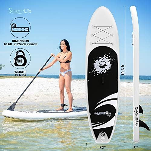  SereneLife Inflatable Stand Up Paddle Board (6 Inches Thick) with Premium SUP Accessories & Carry Bag | Wide Stance, Bottom Fin for Paddling, Surf Control, Non-Slip Deck | Youth &