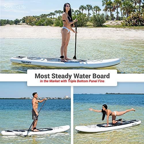  SereneLife Inflatable Stand Up Paddle Board (6 Inches Thick) with Premium SUP Accessories & Carry Bag | Wide Stance, Bottom Fin for Paddling, Surf Control, Non-Slip Deck | Youth &