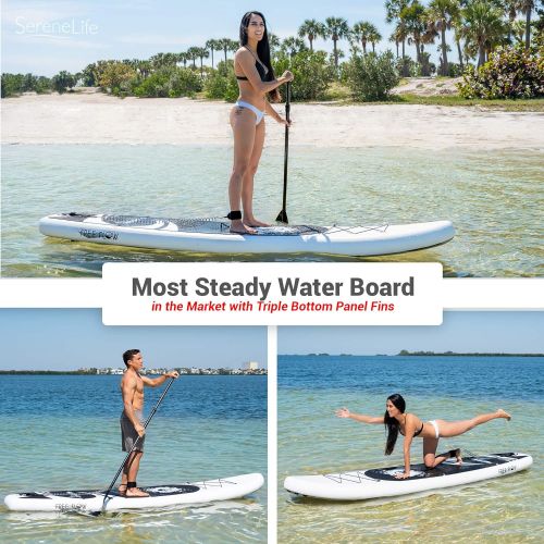  SereneLife Inflatable Stand Up Paddle Board (6 Inches Thick) with Premium SUP Accessories & Carry Bag | Wide Stance, Bottom Fin for Paddling, Surf Control, Non-Slip Deck | Youth &