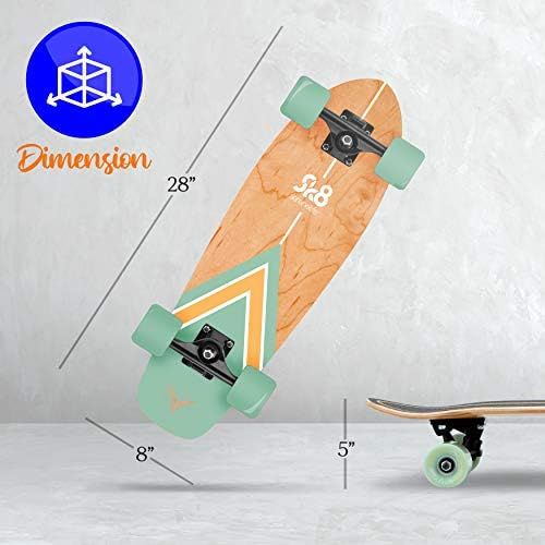  Complete Standard Skateboard Mini Cruiser - 6 Ply Canadian & Bamboo Maple Deck Complete Double Kick Skate Board W/ 5 Aluminum Trucks - for Kids, Teens, Adults - SereneLife (Black)