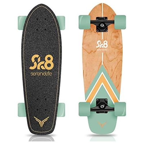  Complete Standard Skateboard Mini Cruiser - 6 Ply Canadian & Bamboo Maple Deck Complete Double Kick Skate Board W/ 5 Aluminum Trucks - for Kids, Teens, Adults - SereneLife (Black)