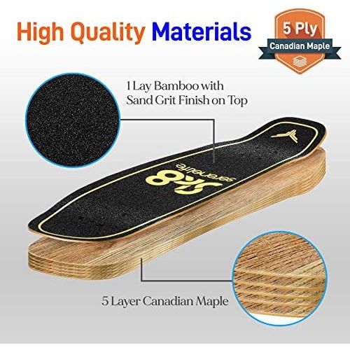  Complete Standard Skateboard Mini Cruiser - 6 Ply Canadian & Bamboo Maple Deck Complete Double Kick Skate Board W/ 5 Aluminum Trucks - for Kids, Teens, Adults - SereneLife (Black)