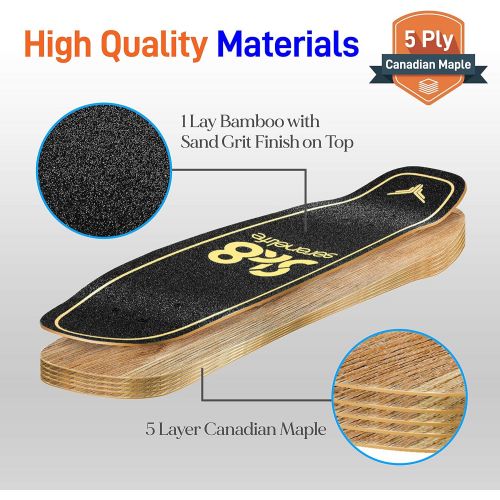  Complete Standard Skateboard Mini Cruiser - 6 Ply Canadian & Bamboo Maple Deck Complete Double Kick Skate Board W/ 5 Aluminum Trucks - for Kids, Teens, Adults - SereneLife (Black)