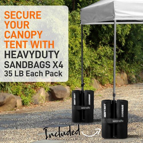  SereneLife Pop Up Canopy Tent 10x10 - Commercial Instant Shelter Foldable/Collapsible Sun Shade Canopy Pop Up Tent w/Waterproof UV Resistant Tent Top, Portable Carry Bag & Sand Bag - SereneLi