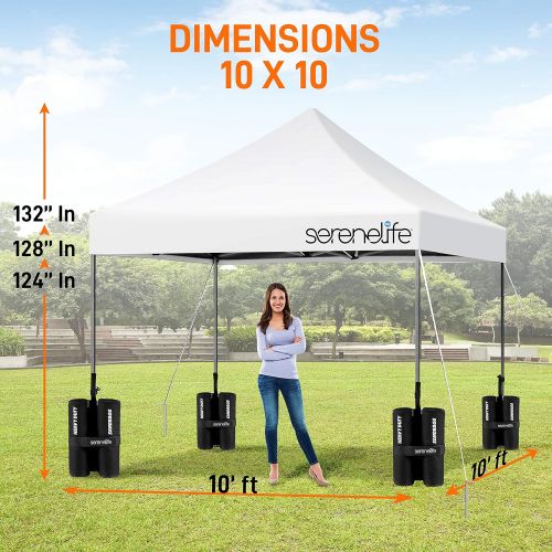  SereneLife Pop Up Canopy Tent 10x10 - Commercial Instant Shelter Foldable/Collapsible Sun Shade Canopy Pop Up Tent w/Waterproof UV Resistant Tent Top, Portable Carry Bag & Sand Bag - SereneLi
