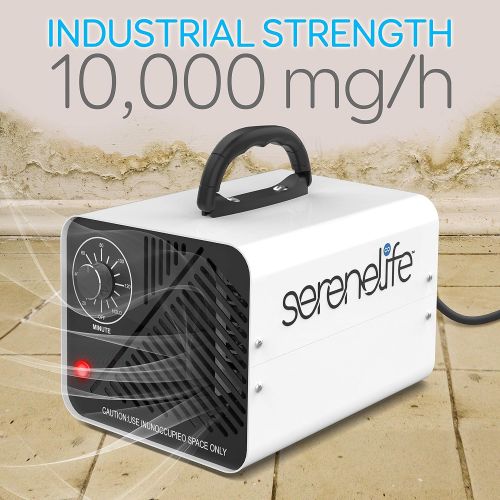  SereneLife 10,000mg/h Compact Ozone Generator - Commercial Ozone Generator Portable Industrial Ozone Deodorizer Sterilizer Odor Eliminator Machine, Up to 2000 Sq Ft Coverage - SLOZ