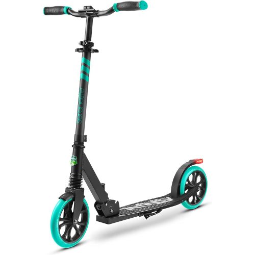  SereneLife Folding Kick Scooter for Adults and Kids ? Boys and Girls Freestyle Scooter with Big Wheels, 1-Kick Open Mechanism, Anti-Slip Rubber Deck and LED Light ? Folding Grips Handlebar Ad